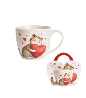 Kubek 460 ml w "koszyczku" KOT Z ZABAWKĄ