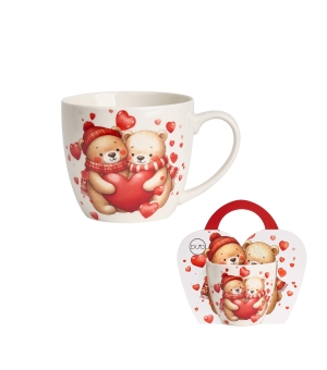 Kubek 460 ml w "koszyczku" MISIE Z SERCAMI