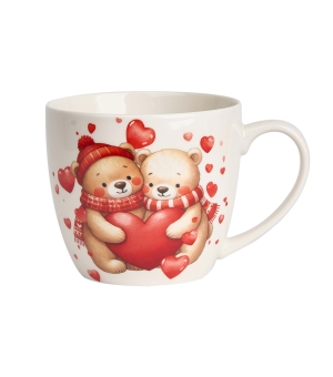 Kubek 460 ml w "koszyczku" MISIE Z SERCAMI