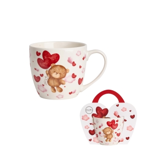 Kubek 460 ml w "koszyczku" MIŚ Z BALONAMI