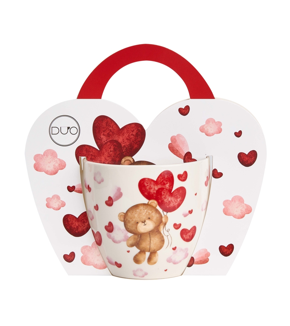 Kubek 460 ml w "koszyczku" MIŚ Z BALONAMI