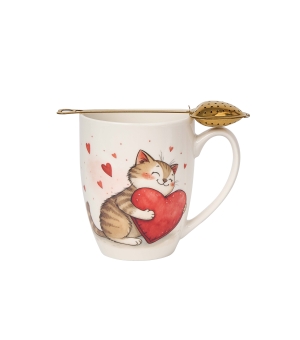 Kubek classic z zaparzaczem "serce" KOT Z ZABAWKĄ