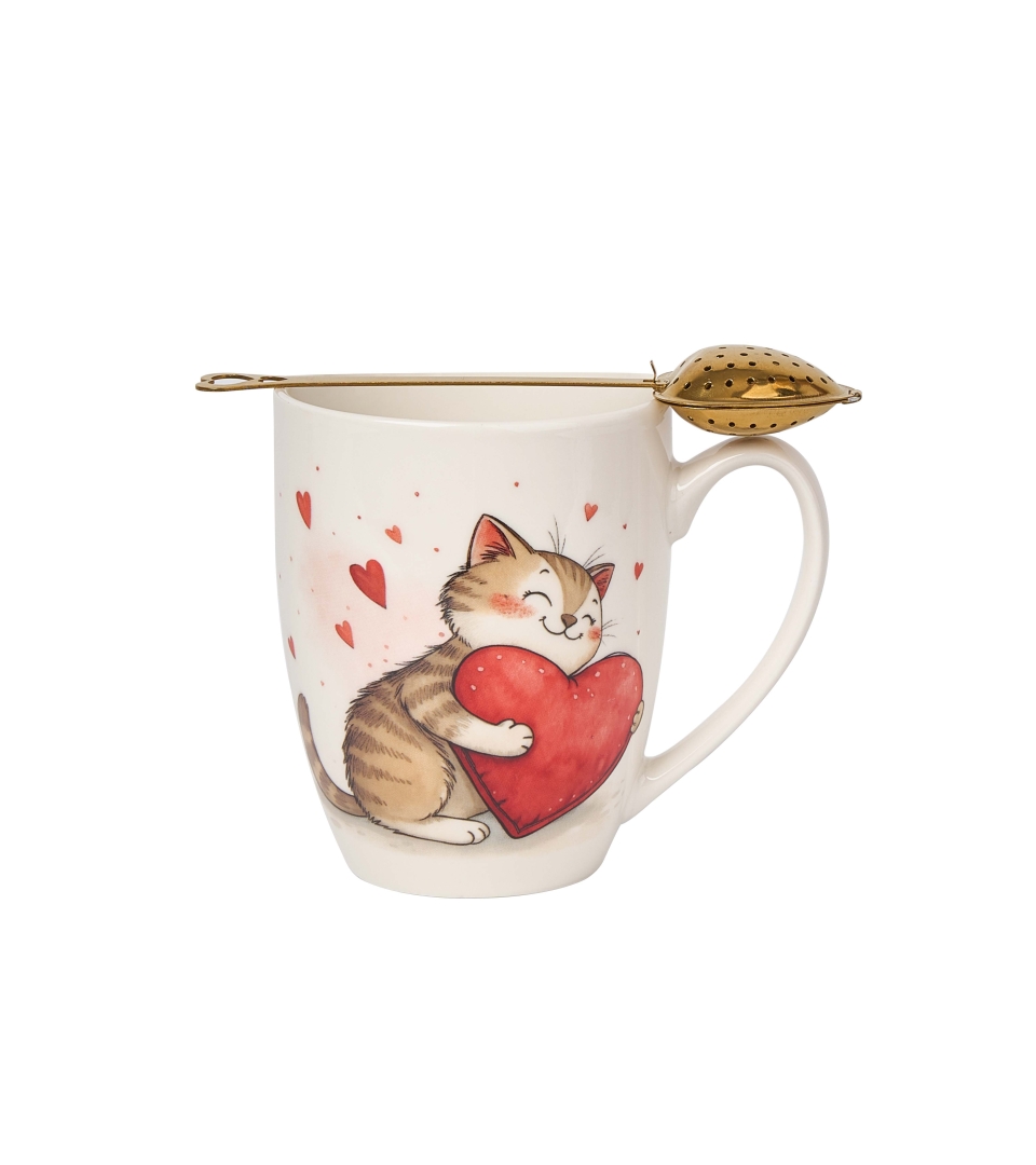 Kubek classic z zaparzaczem "serce" KOT Z ZABAWKĄ