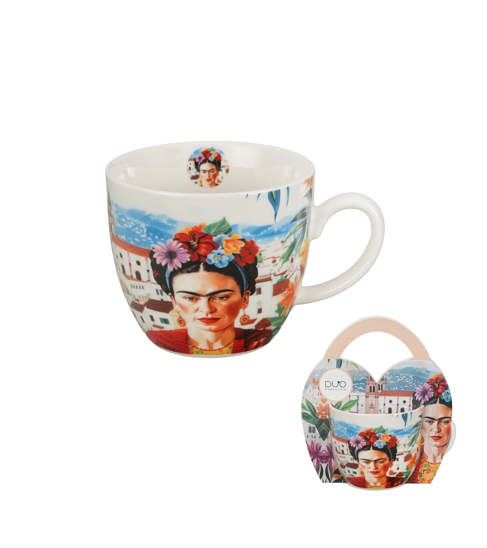Kubek 460 ml w "koszyczku" MEXICAN ART RED (sprzedaż w zestawach po 4 szt.)
