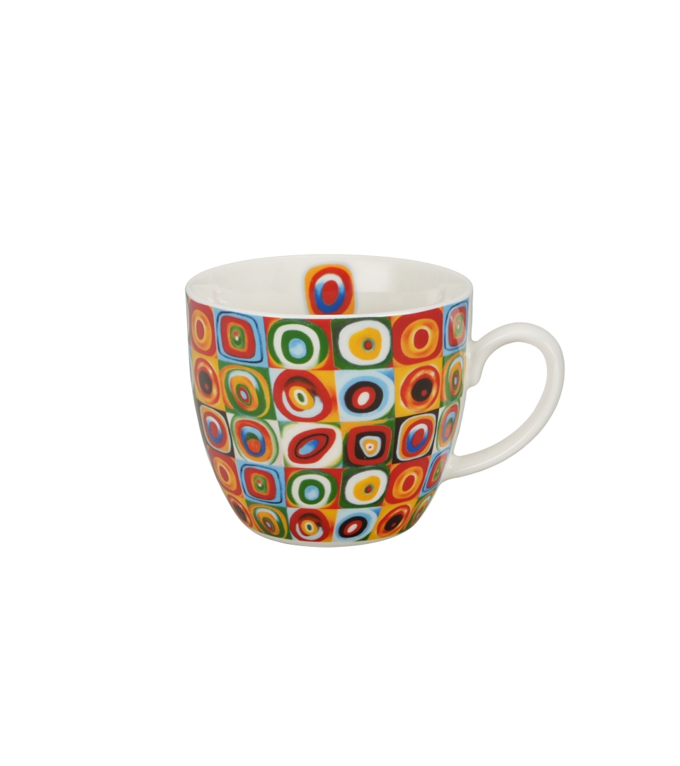 Kubek 460 ml w "koszyczku" SQUARES WITH CIRCLES inspired by Kandinsky (sprzedaż w zestawach po 4 szt.)