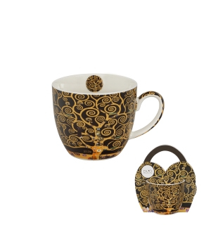 Kubek 460 ml w "koszyczku" TREE OF LIFE BROWN inspired by G. Klimt (sprzedaż w zestawach po 4 szt.)