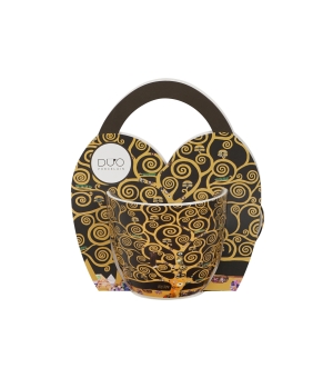 Kubek 460 ml w "koszyczku" TREE OF LIFE BROWN inspired by G. Klimt (sprzedaż w zestawach po 4 szt.)