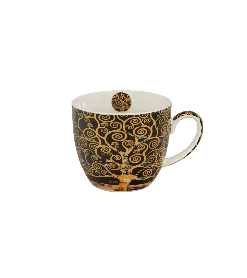 Kubek 460 ml w "koszyczku" TREE OF LIFE BROWN inspired by G. Klimt (sprzedaż w zestawach po 4 szt.)
