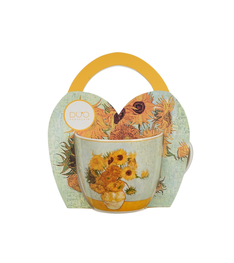 Kubek 460 ml w "koszyczku" SUNFLOWERS inspired by Van Gogh (sprzedaż w zestawach po 4 szt.)