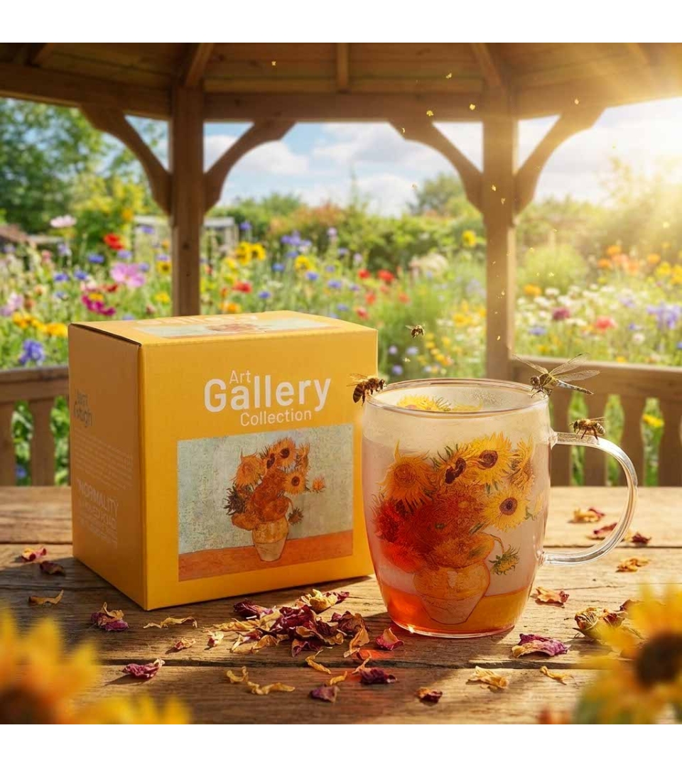 Kubek szklany z podwójną ścianką SUNFLOWERS inspired by Van Gogh