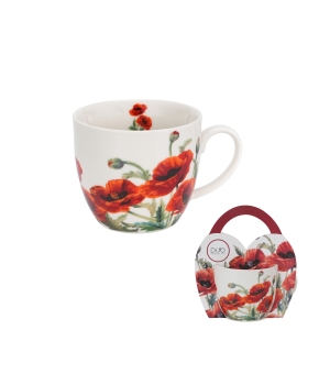 Kubek 460 ml w "koszyczku" CLASSIC POPPIES (sprzedaż w zestawach po 4 szt.)