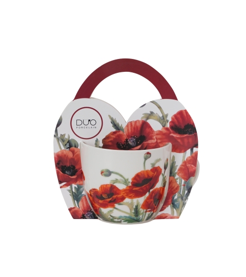 Kubek 460 ml w "koszyczku" CLASSIC POPPIES (sprzedaż w zestawach po 4 szt.)