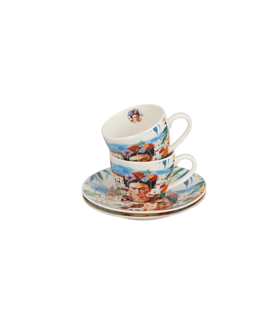 2 filiżanki espresso ze spodkami MEXICAN ART RED