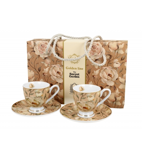 2 filiżanki espresso ze spodkami ENGLISH ROSES CREAM - Golden Line