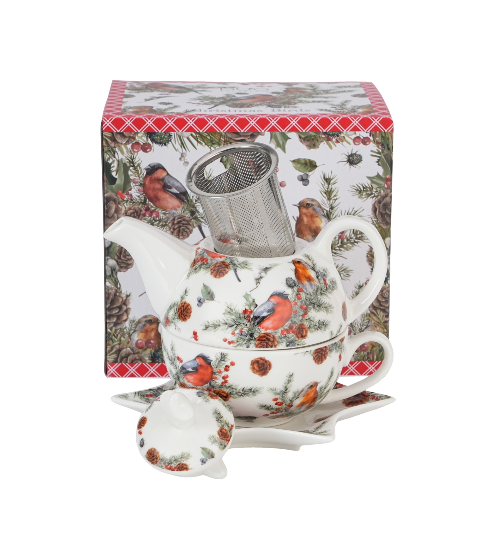 Filiżanka z dzbankiem, spodkiem i zaparzaczem CHRISTMAS BIRDS 1