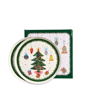 Komplet 2 talerzyki deserowe z wysokim brzegiem AROUND CHRISTMAS TREE