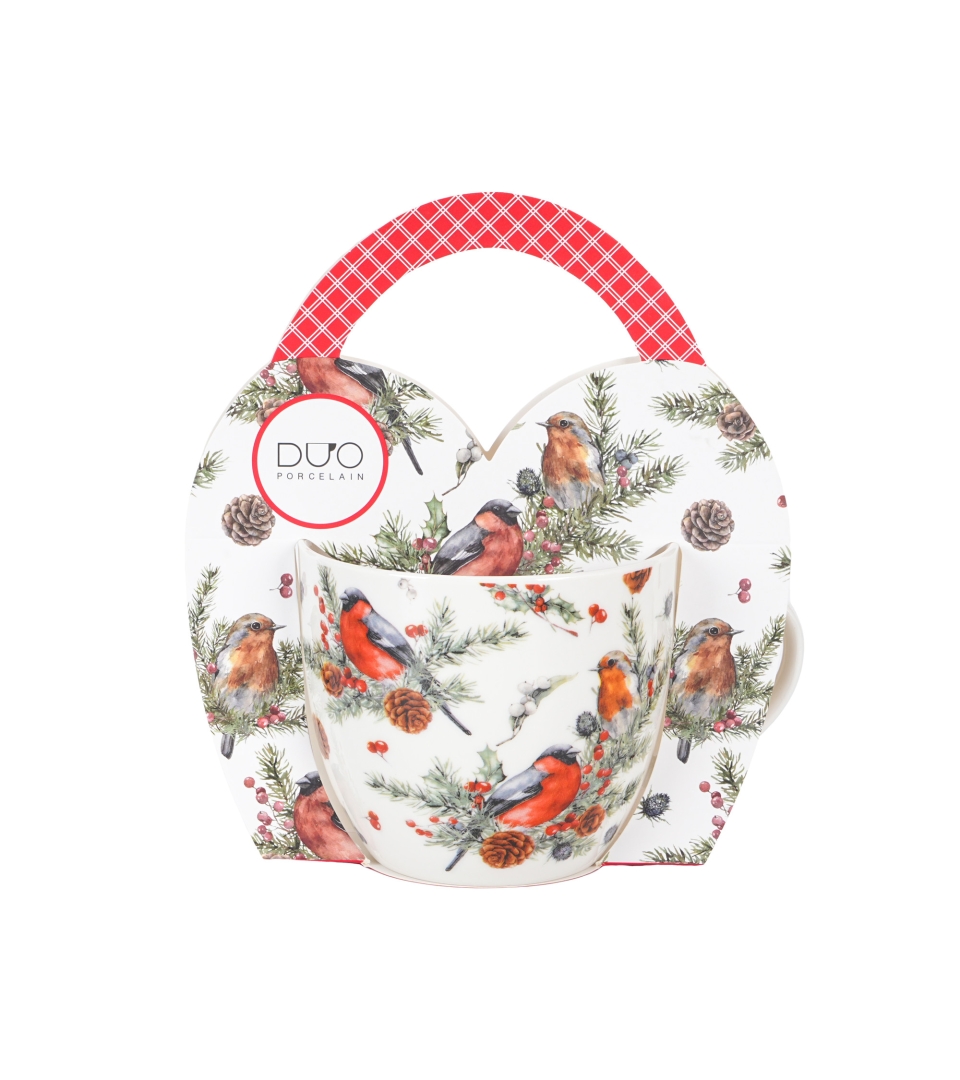 Kubek 460 ml "w koszyczku" CHRISTMAS BIRDS 1
