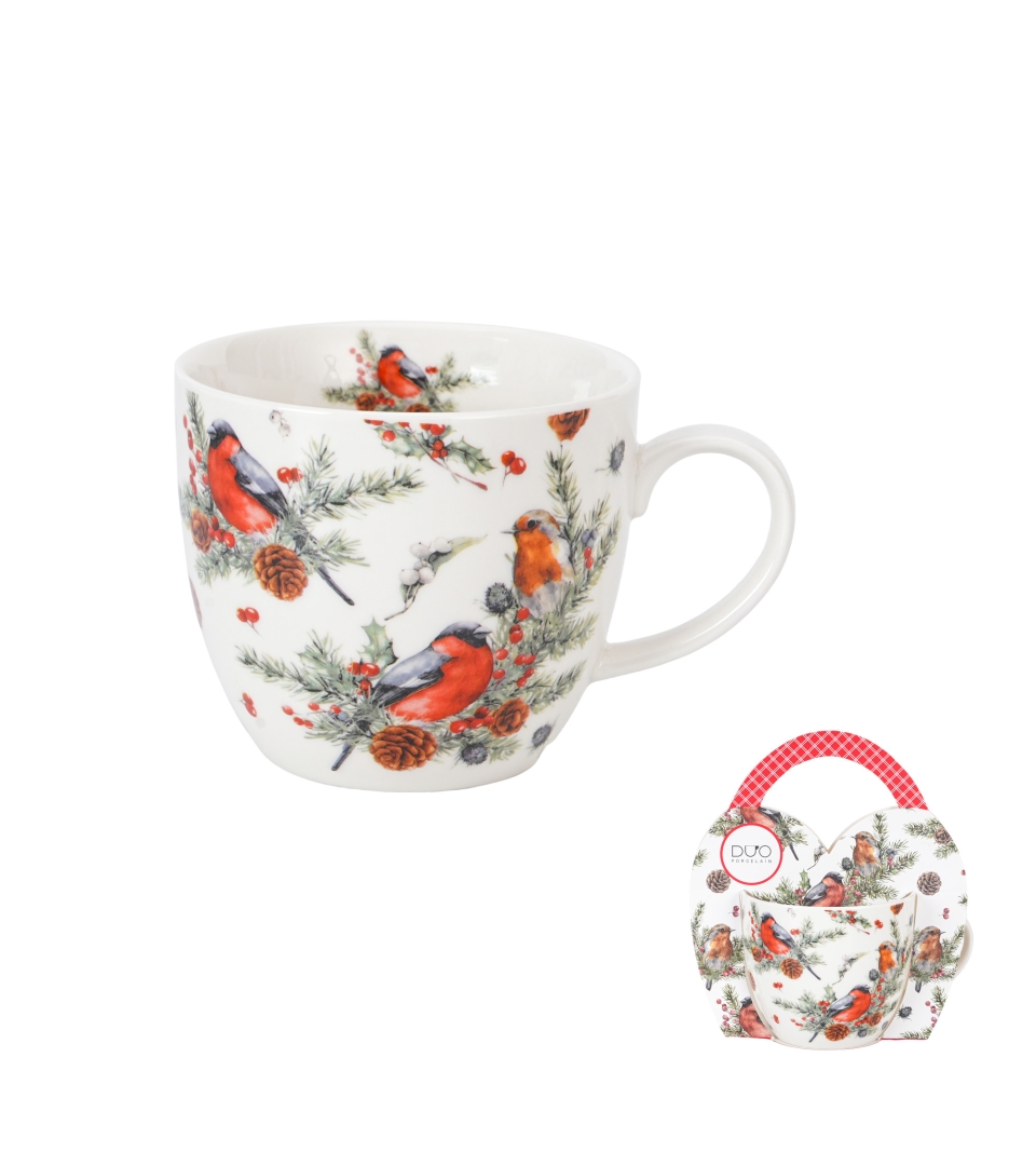 Kubek 460 ml "w koszyczku" CHRISTMAS BIRDS 1