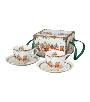 2 filiżanki espresso ze spodkami w pudełku z uchwytem CHRISTMAS VILLAGE