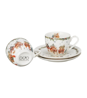 2 filiżanki espresso ze spodkami w pudełku z uchwytem CHRISTMAS VILLAGE