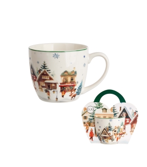 Kubek 460 ml "w koszyczku" CHRISTMAS VILLAGE