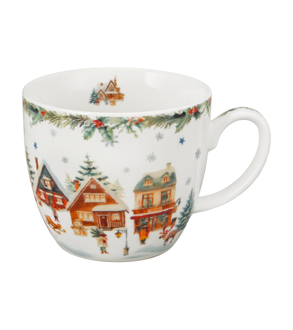 Kubek 460 ml "w koszyczku" CHRISTMAS VILLAGE