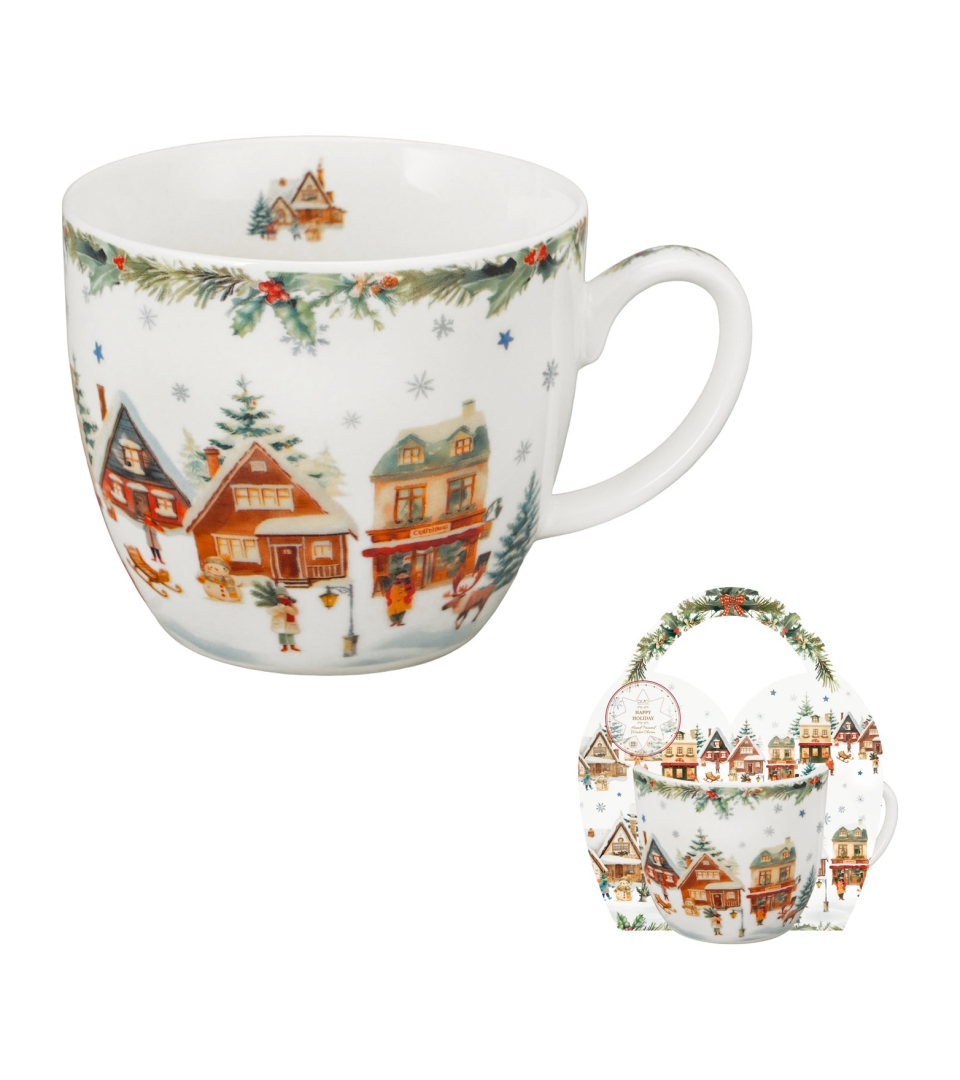 Kubek 460 ml "w koszyczku" CHRISTMAS VILLAGE