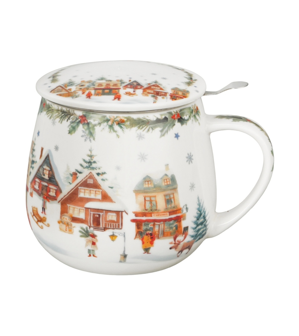 Zaparzacz baryłka w pudełku z kokardą CHRISTMAS VILLAGE
