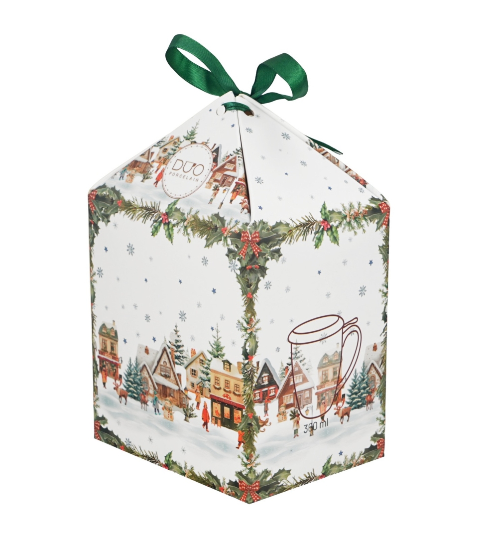 Kubek z zaparzaczem w pudełku z kokardą CHRISTMAS VILLAGE