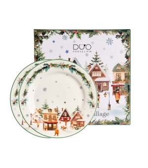 Komplet 2 talerze deserowe CHRISTMAS VILLAGE