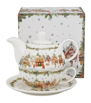 Filiżanka z dzbankiem i spodkiem CHRISTMAS VILLAGE