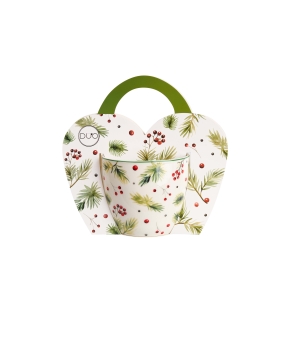 Kubek 460 ml "w koszyczku" CHRISTMAS LEAVES