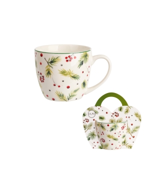 Kubek 460 ml "w koszyczku" CHRISTMAS LEAVES