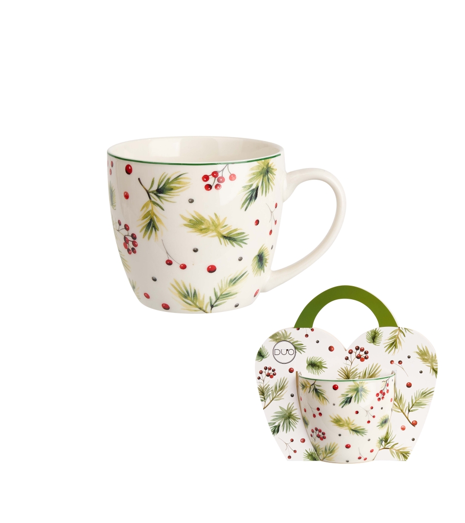 Kubek 460 ml "w koszyczku" CHRISTMAS LEAVES
