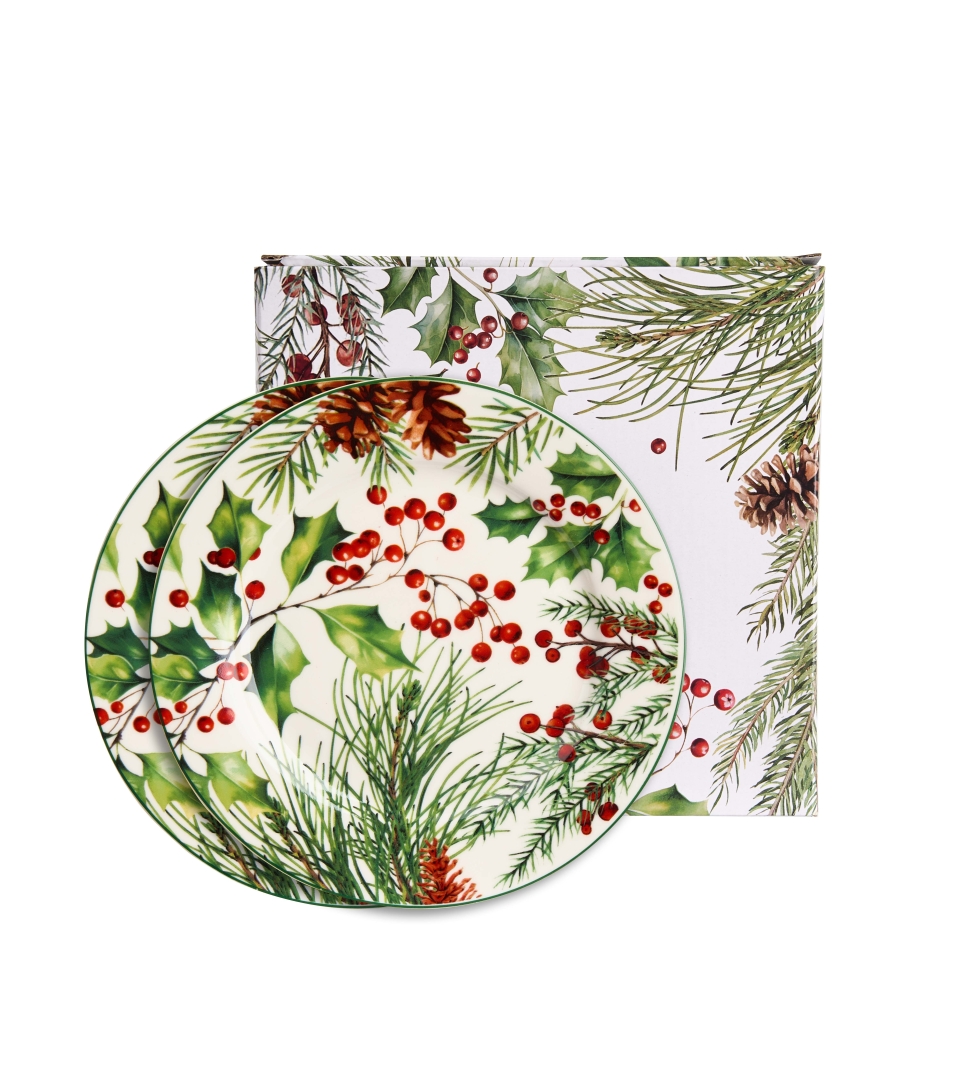 Komplet 2 talerze deserowe CHRISTMAS LEAVES