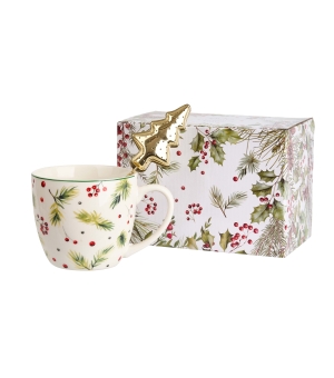 Kubek 460 ml z metalowym zaparzaczem CHRISTMAS LEAVES