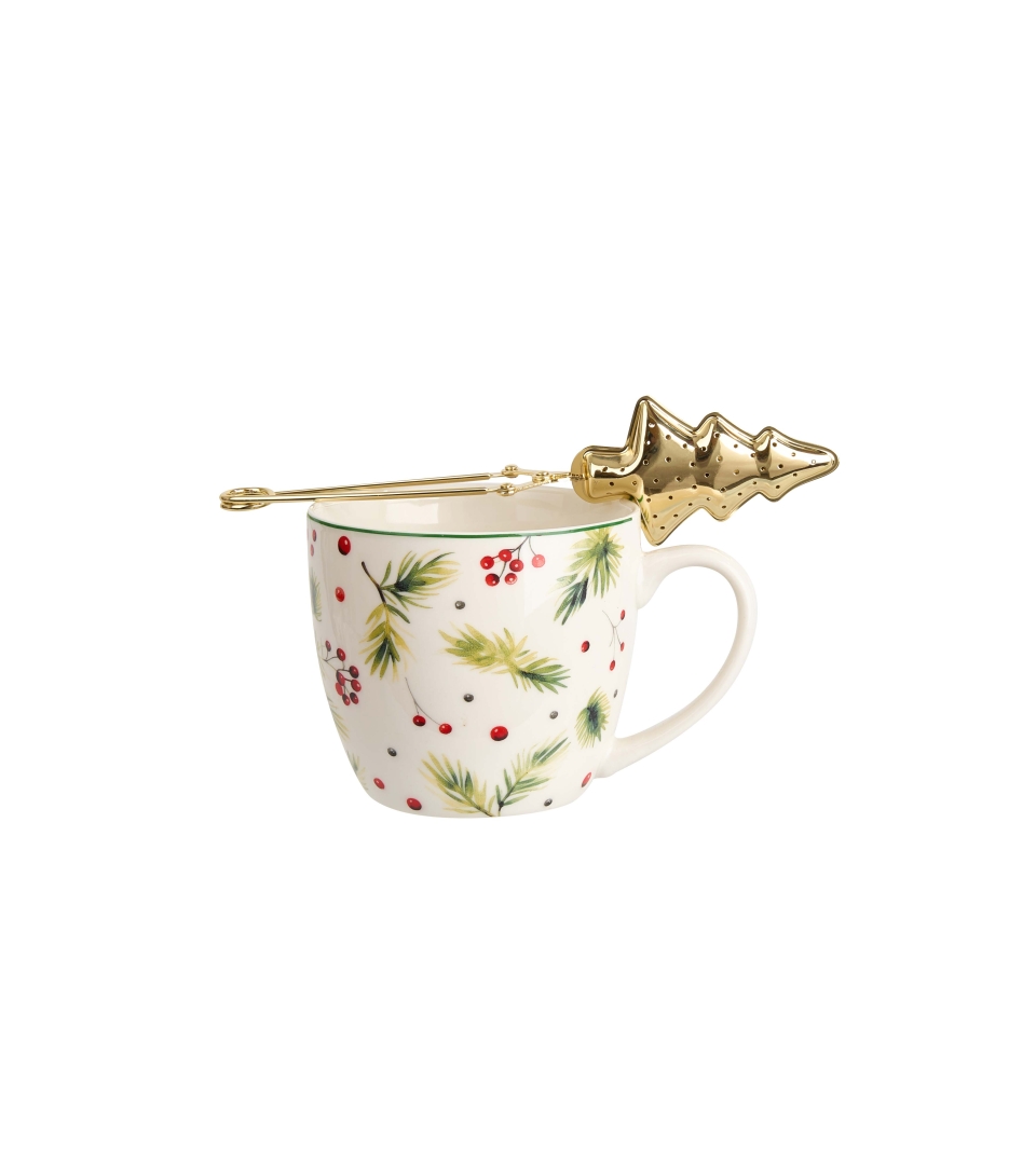 Kubek 460 ml z metalowym zaparzaczem CHRISTMAS LEAVES