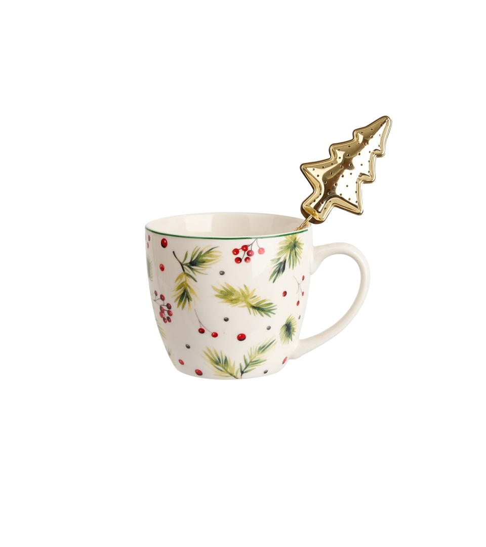 Kubek 460 ml z metalowym zaparzaczem CHRISTMAS LEAVES