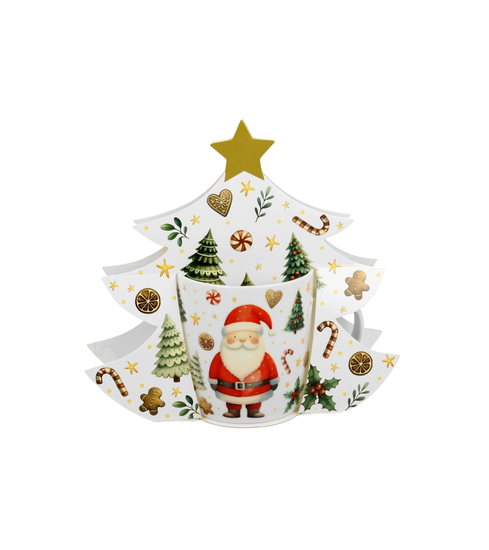 Kubek 400 ml w opakowaniu choinka SANTA CLAUS