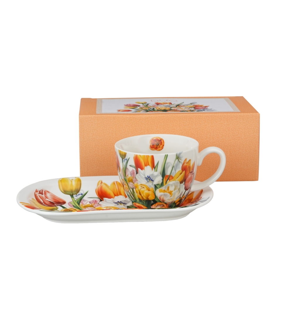 Zestaw śniadaniowy filiżanka jumbo ze spodkiem TULIPANY