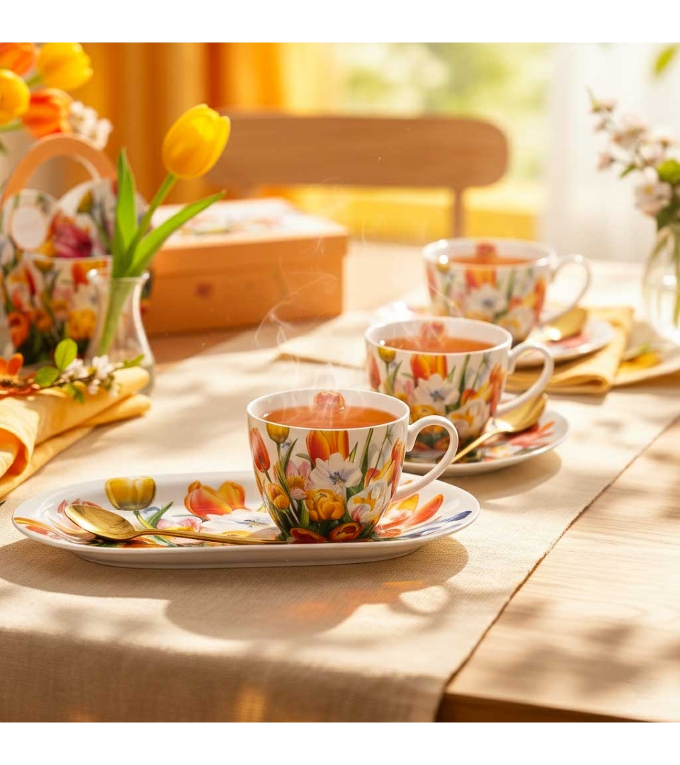 Zestaw śniadaniowy filiżanka jumbo ze spodkiem TULIPANY