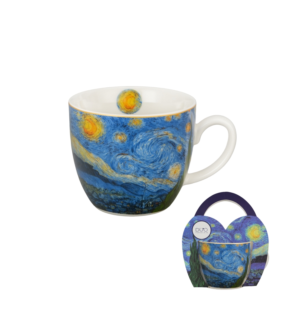 Kubek 460 ml w "koszyczku" STARRY NIGHT inspired by Van Gogh (sprzedaż w zestawach po 4 szt.)