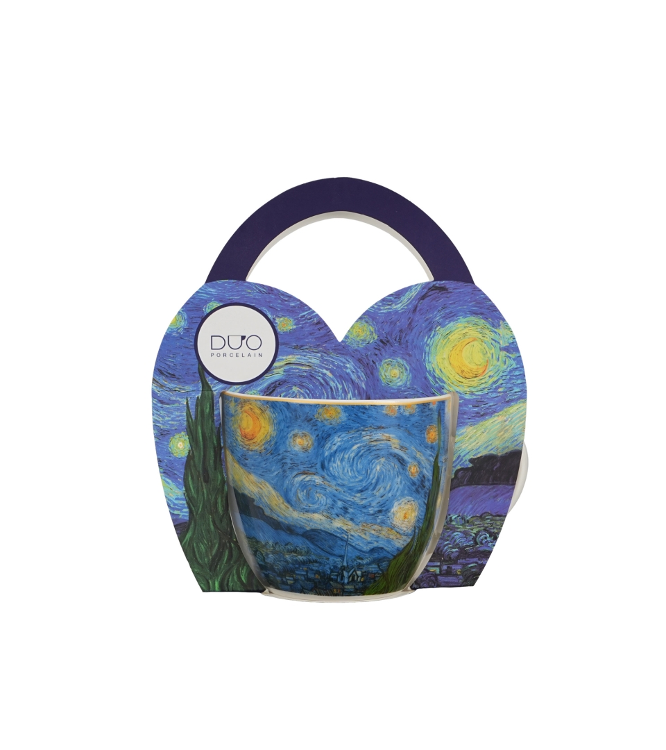 Kubek 460 ml w "koszyczku" STARRY NIGHT inspired by Van Gogh (sprzedaż w zestawach po 4 szt.)