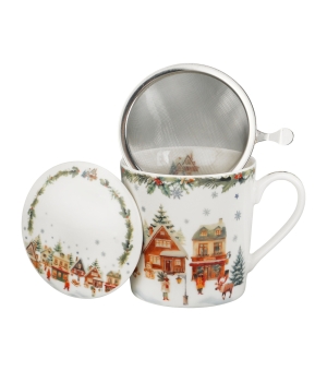 Kubek z zaparzaczem w opakowaniu domek CHRISTMAS VILLAGE