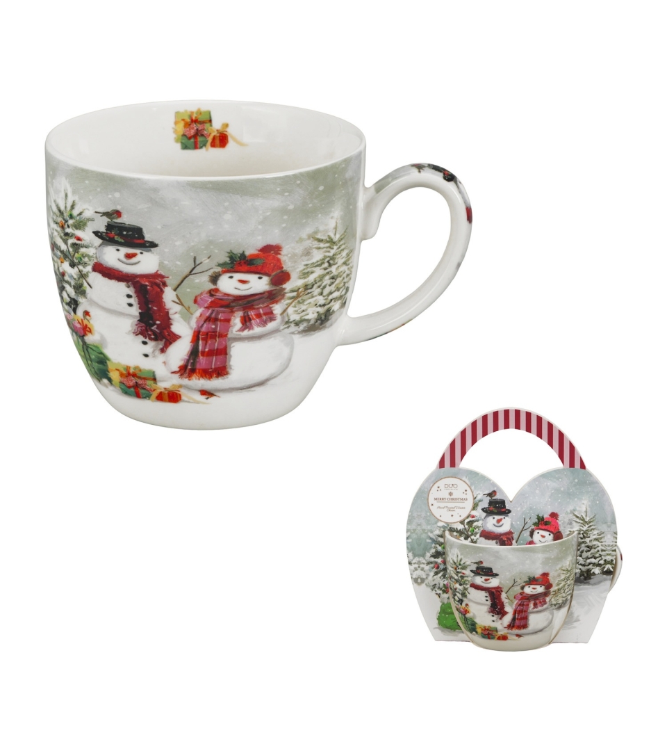 Kubek 460 ml "w koszyczku" SNOWMAN SMILE