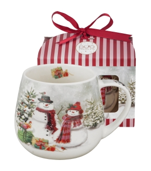 Kubek baryłka w pudełku z kokardą SNOWMAN SMILE