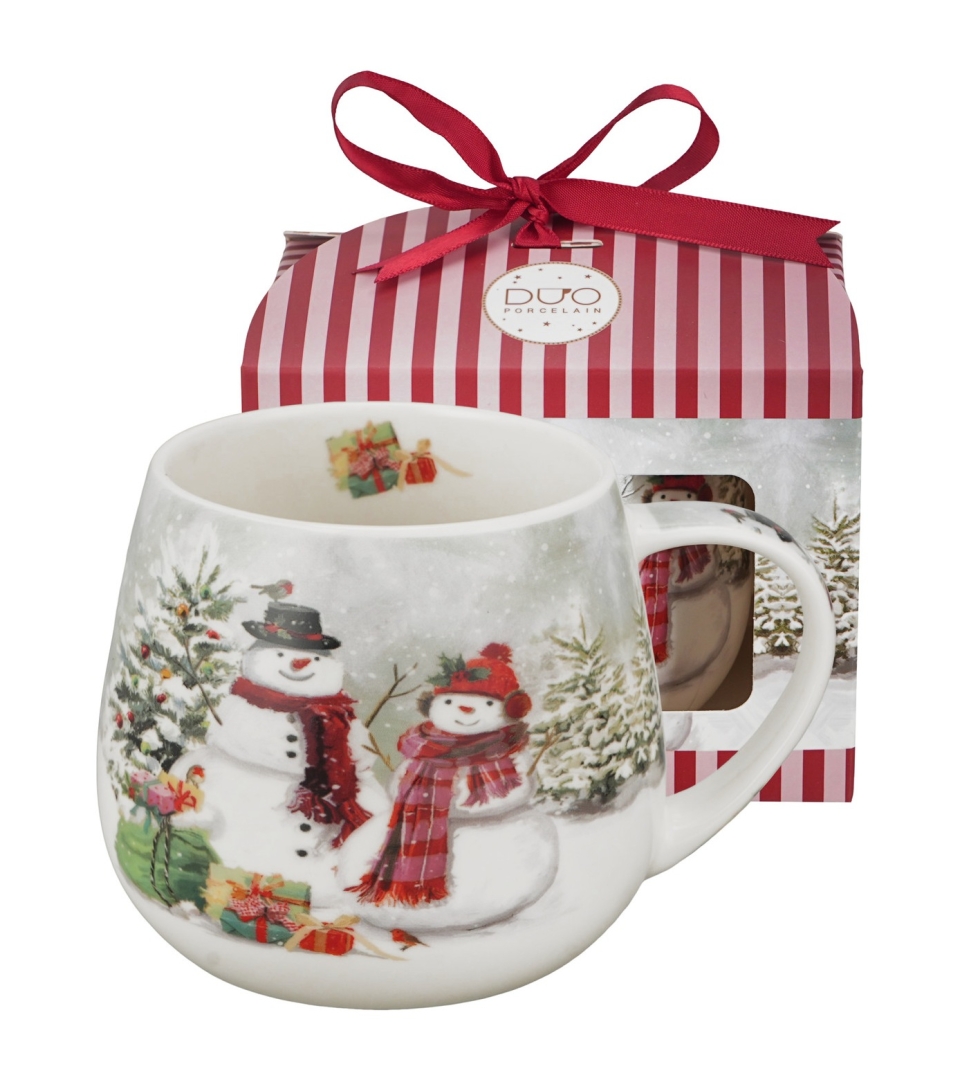 Kubek baryłka w pudełku z kokardą SNOWMAN SMILE