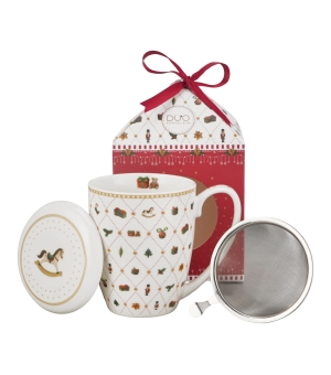 Kubek z zaparzaczem w pudełku z kokardą ORNAMENT JOY