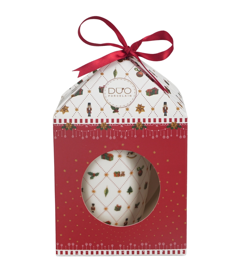 Kubek z zaparzaczem w pudełku z kokardą ORNAMENT JOY