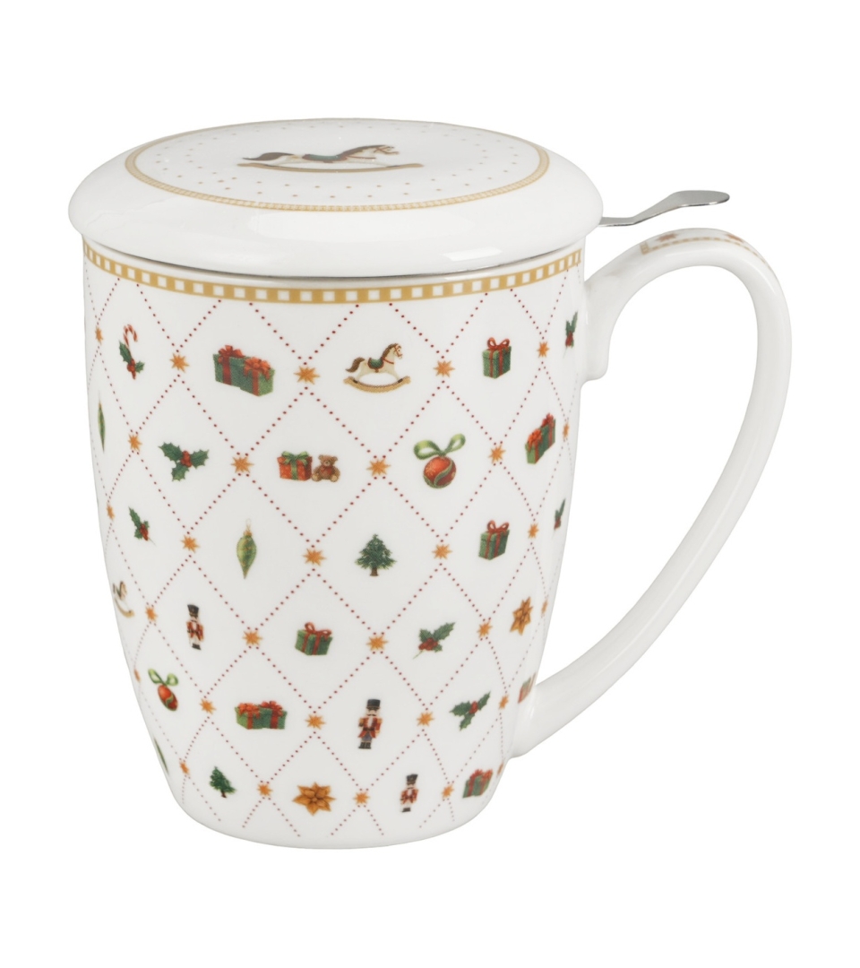 Kubek z zaparzaczem w pudełku z kokardą ORNAMENT JOY
